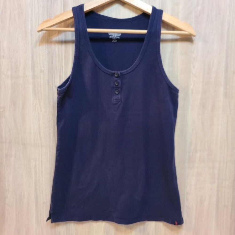 Tommy Hilfiger Tank Juniors L Navy Blue Cotton Henley Sleeveless Preppy Shirt